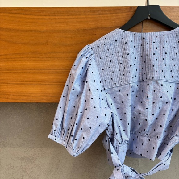 Tularosa Capri Polka Dot Puff Sleeve Wrap Crop Top, Size S - Picture 10 of 12